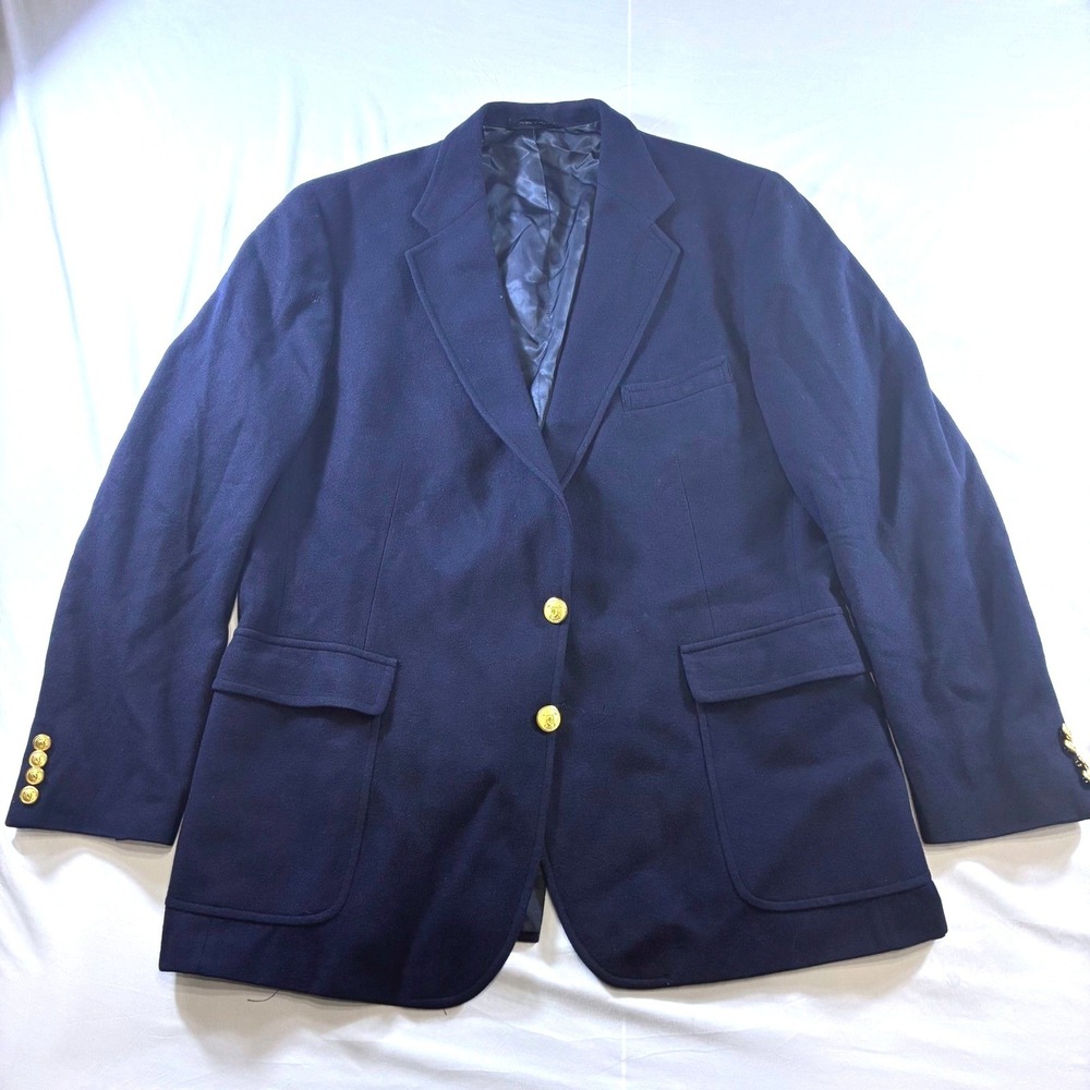 Polo University Club Ralph Lauren Navy Wool Blazer Gold Crest Buttons Mens 48R